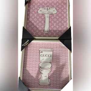 2 DESIGNER SINK TOILET BATHROOM FRAMED WALL ART LIGHT PINK 12 X 12 SET OF TWO